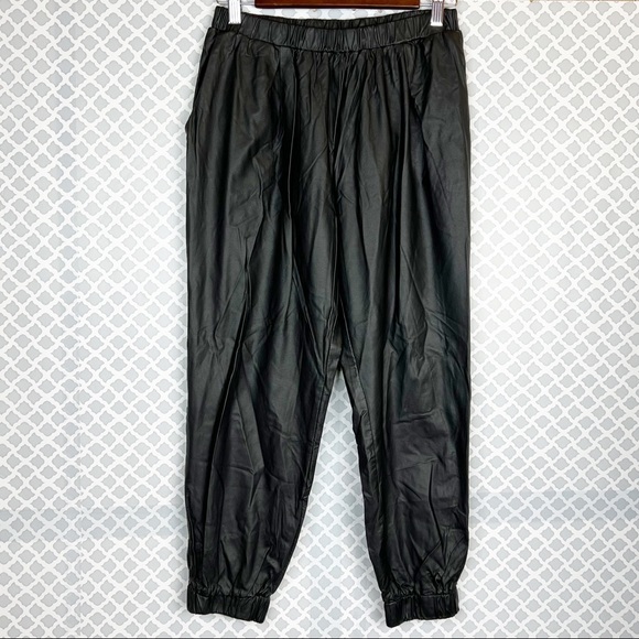 EUC UO Sparkle & Fade Black Faux Leather Joggers - Picture 1 of 10